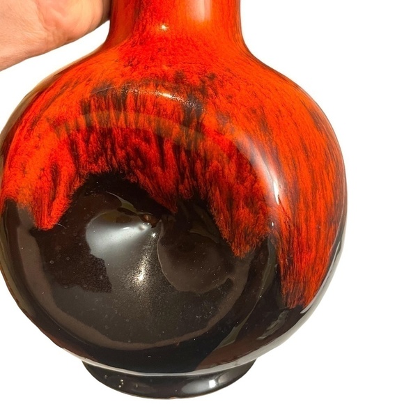 Vintage Red And Black Drip Pottery Vase - Picture 4 of 10